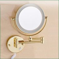 HomJo Golden Brass LED Light Makeup Mirrors 8 Round Dual Sides 3X /1X Mirrors Bathroom Cosmetic Mirror Wall Mount Magnifying Mirror, 1