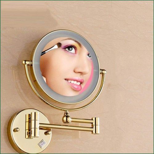  HomJo Golden Brass LED Light Makeup Mirrors 8 Round Dual Sides 3X /1X Mirrors Bathroom Cosmetic Mirror Wall Mount Magnifying Mirror, 1