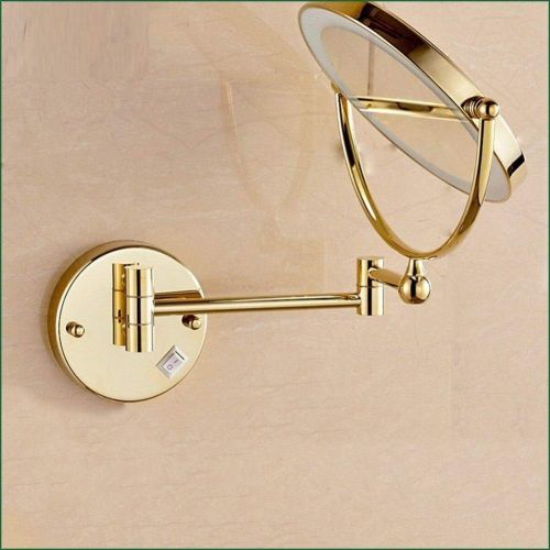  HomJo Golden Brass LED Light Makeup Mirrors 8 Round Dual Sides 3X /1X Mirrors Bathroom Cosmetic Mirror Wall Mount Magnifying Mirror, 1
