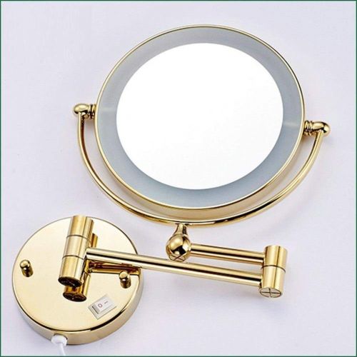  HomJo Golden Brass LED Light Makeup Mirrors 8 Round Dual Sides 3X /1X Mirrors Bathroom Cosmetic Mirror Wall Mount Magnifying Mirror, 1