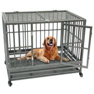 HomVent Heavy Duty Dog Cage 42 Heavy Duty Dog Cage Crate Kennel Metal Pet Playpen Portable with Tray,Large Dogs Cage with Four Wheels