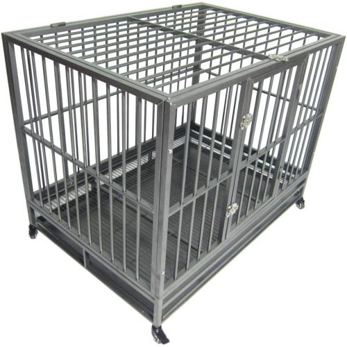  HomVent Heavy Duty Dog Cage 42 Heavy Duty Dog Cage Crate Kennel Metal Pet Playpen Portable with Tray,Large Dogs Cage with Four Wheels