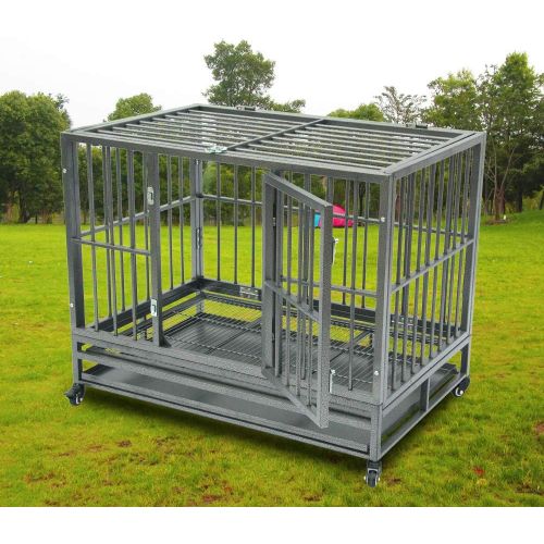  HomVent Heavy Duty Dog Cage 42 Heavy Duty Dog Cage Crate Kennel Metal Pet Playpen Portable with Tray,Large Dogs Cage with Four Wheels