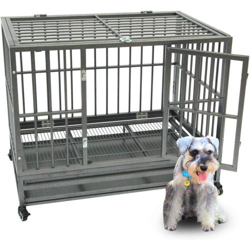  HomVent Heavy Duty Dog Cage 42 Heavy Duty Dog Cage Crate Kennel Metal Pet Playpen Portable with Tray,Large Dogs Cage with Four Wheels