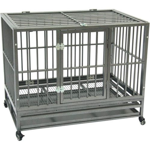  HomVent Heavy Duty Dog Cage 42 Heavy Duty Dog Cage Crate Kennel Metal Pet Playpen Portable with Tray,Large Dogs Cage with Four Wheels