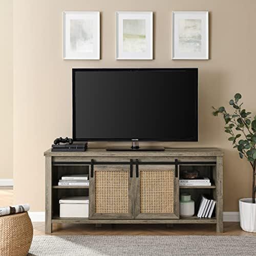  Homvent Fireplace TV Console 58 inch Wood TV Stand Media Shelves for TVs up to 60 Wide with Fireplace and Remote Control. (Grey)