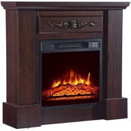 HomVent 1400W Freestanding Electric Fireplace Stove, Mantel Wooden Surround Firebox, Portable Indoor Space Heater w/Log Hearth, Adjustable LED Flame and Remote Control for Home/Off