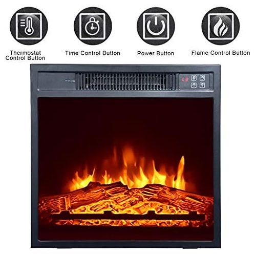  HomVent 1400W Freestanding Electric Fireplace Stove, Mantel Wooden Surround Firebox, Portable Indoor Space Heater w/Log Hearth, Adjustable LED Flame and Remote Control for Home/Off