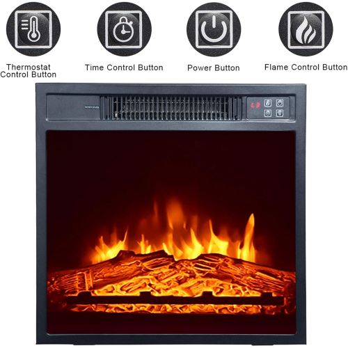  HomVent 1400W Freestanding Electric Fireplace Stove, Mantel Wooden Surround Firebox, Portable Indoor Space Heater w/Log Hearth, Adjustable LED Flame and Remote Control for Home/Off