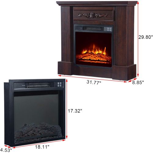  HomVent 1400W Freestanding Electric Fireplace Stove, Mantel Wooden Surround Firebox, Portable Indoor Space Heater w/Log Hearth, Adjustable LED Flame and Remote Control for Home/Off