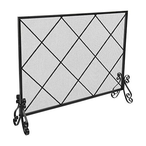  HomVent Indoor Fireplace Screen, Iron Large Fireplace Screen Outdoor Metal Decorative Mesh Cover Solid Fire Place Fireplace Panels Wood Burning Stove Accessories Black (Type 9)