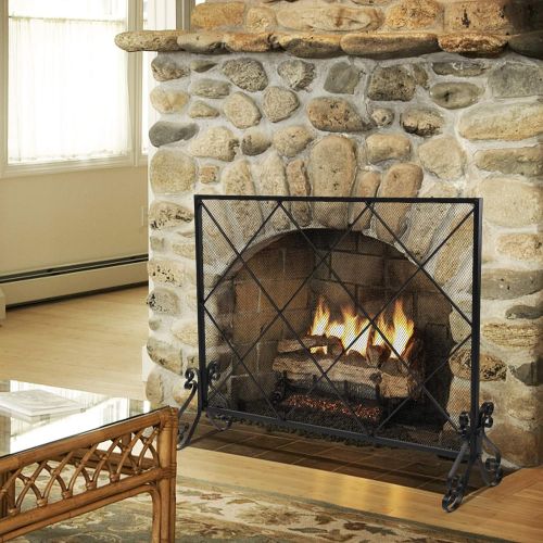  HomVent Indoor Fireplace Screen, Iron Large Fireplace Screen Outdoor Metal Decorative Mesh Cover Solid Fire Place Fireplace Panels Wood Burning Stove Accessories Black (Type 9)