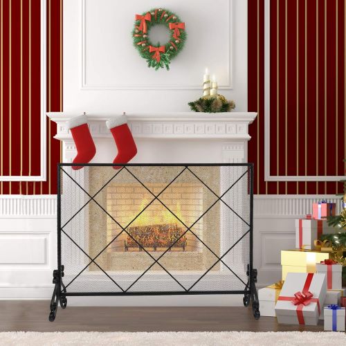  HomVent Indoor Fireplace Screen, Iron Large Fireplace Screen Outdoor Metal Decorative Mesh Cover Solid Fire Place Fireplace Panels Wood Burning Stove Accessories Black (Type 9)