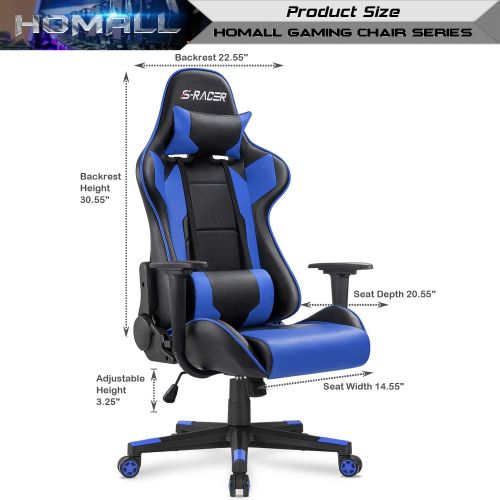  [아마존베스트]Homall Gaming Chair Office Chair High Back Computer Chair PU Leather Desk Chair PC Racing Executive Ergonomic Adjustable Swivel Task Chair with Headrest and Lumbar Support (Blue)