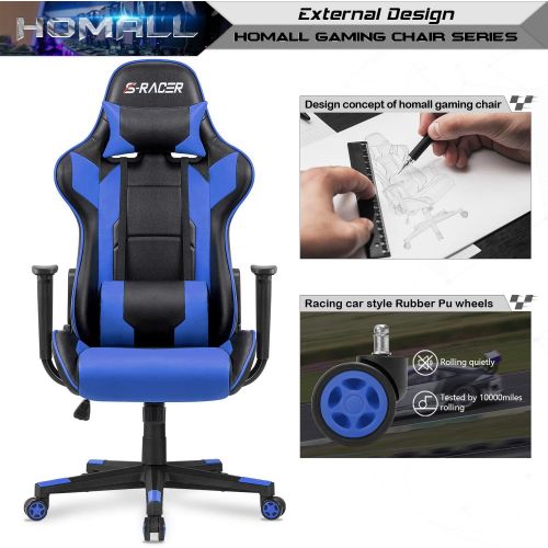  [아마존베스트]Homall Gaming Chair Office Chair High Back Computer Chair PU Leather Desk Chair PC Racing Executive Ergonomic Adjustable Swivel Task Chair with Headrest and Lumbar Support (Blue)