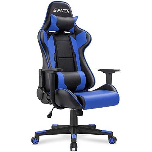  [아마존베스트]Homall Gaming Chair Office Chair High Back Computer Chair PU Leather Desk Chair PC Racing Executive Ergonomic Adjustable Swivel Task Chair with Headrest and Lumbar Support (Blue)