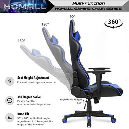  [아마존베스트]Homall Gaming Chair Office Chair High Back Computer Chair PU Leather Desk Chair PC Racing Executive Ergonomic Adjustable Swivel Task Chair with Headrest and Lumbar Support (Blue)