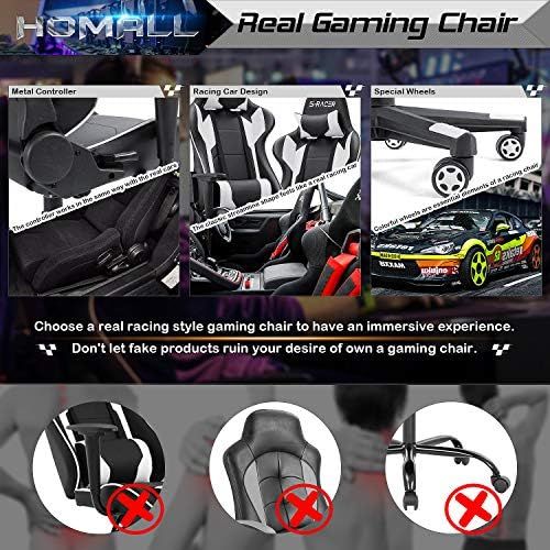  Homall Gaming Chair Office Chair High Back Computer Chair Leather Desk Chair Racing Executive Ergonomic Adjustable Swivel Task Chair with Headrest and Lumbar Support (White)