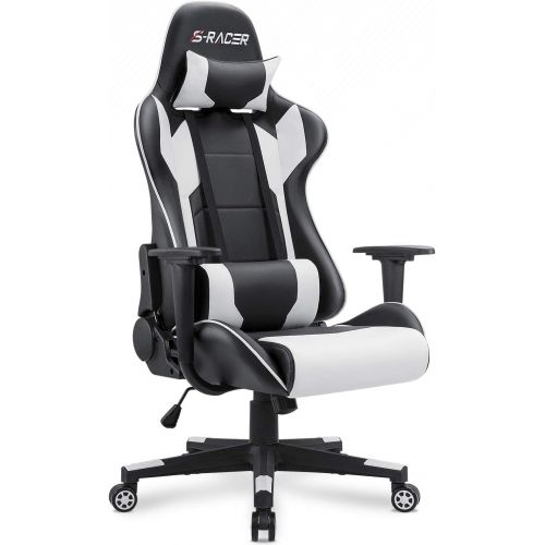  Homall Gaming Chair Office Chair High Back Computer Chair Leather Desk Chair Racing Executive Ergonomic Adjustable Swivel Task Chair with Headrest and Lumbar Support (White)