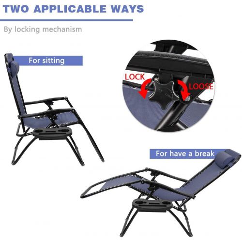  Homall Zero Gravity Chair Patio Folding Lawn Lounge Chairs Outdoor Lounge Gravity Chair Camp Reclining Lounge Chair with Cup Holder Pillows for Poolside Backyard and Beach Set of 2