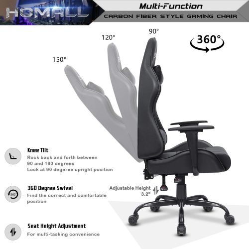  Homall Gaming Chair Racing Office Chair Leather Computer Desk Chair Adjustable Swivel Chair with Headrest and Lumbar Support (Black)
