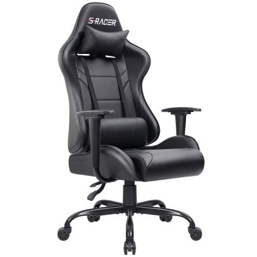  Homall Gaming Chair Racing Office Chair Leather Computer Desk Chair Adjustable Swivel Chair with Headrest and Lumbar Support (Black)