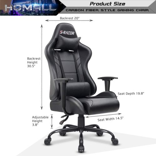  Homall Gaming Chair Racing Office Chair Leather Computer Desk Chair Adjustable Swivel Chair with Headrest and Lumbar Support (Black)