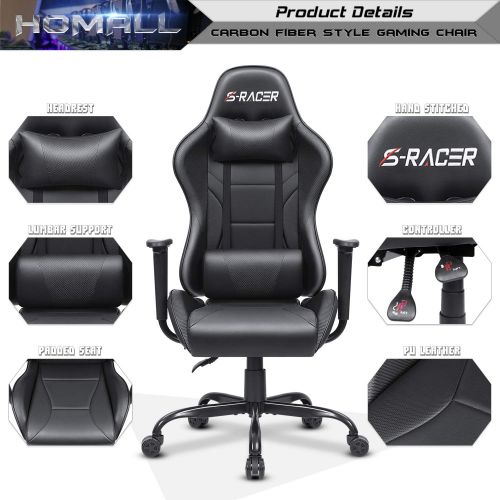  Homall Gaming Chair Racing Office Chair Leather Computer Desk Chair Adjustable Swivel Chair with Headrest and Lumbar Support (Black)