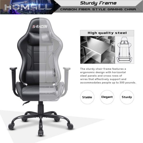  Homall Gaming Chair Racing Office Chair Leather Computer Desk Chair Adjustable Swivel Chair with Headrest and Lumbar Support (Black)