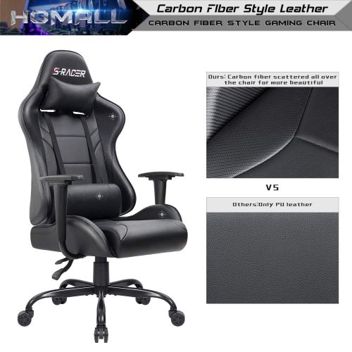  Homall Gaming Chair Racing Office Chair Leather Computer Desk Chair Adjustable Swivel Chair with Headrest and Lumbar Support (Black)