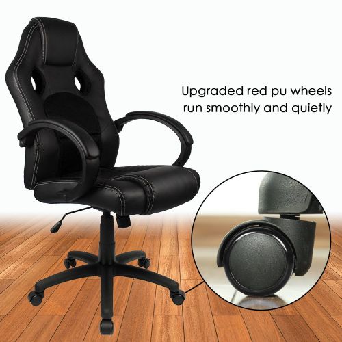 Homall Executive Swivel Leather Office Chair, Racing Chair High-back Gaming Chair Pu Leather and Mesh Bucket Seat,computer Swivel Lumbar Support Chair (Black)