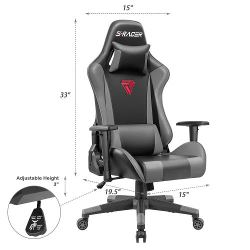  Homall Gaming Office Chair High Back Computer Chair Racing Style Swivel Chair PU Leather Bucket Seat Desk Chair with Adjustable Armrest ErgonomicHeadrest and Lumbar Support (Grey)