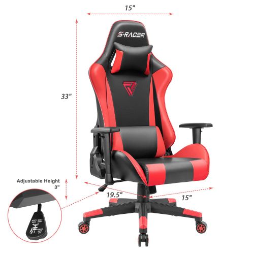  Homall Racing Gaming Chair Ergonomic High-Back Chair Premium PU Leather Bucket Seat,Computer Swivel Lumbar Support Executive Office Chair (Red)