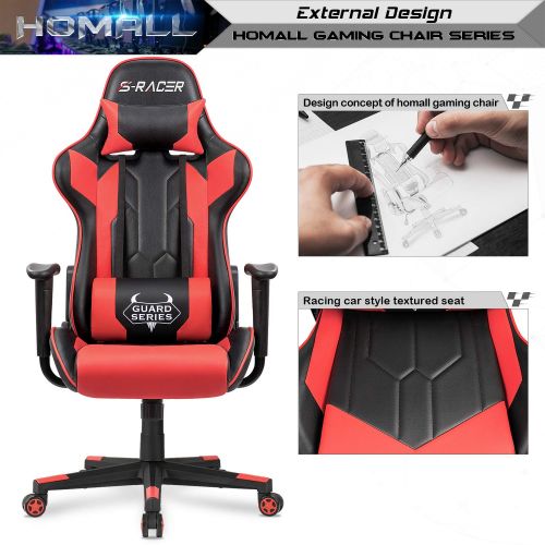  Homall Gaming Chair Racing Style High Back PU Leather Chair Computer Desk Chair (Red)