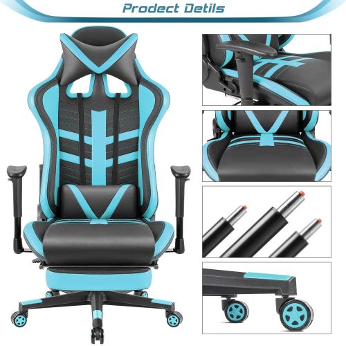 Homall Gaming Chair Ergonomic High-Back Racing Chair Pu Leather Bucket Seat,Computer Swivel Office Chair Headrest and Lumbar Support Executive Desk Chair with Footrest (Blue)