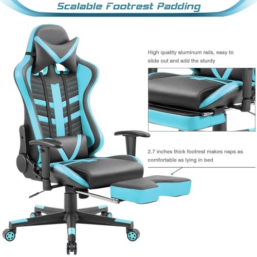  Homall Gaming Chair Ergonomic High-Back Racing Chair Pu Leather Bucket Seat,Computer Swivel Office Chair Headrest and Lumbar Support Executive Desk Chair with Footrest (Blue)