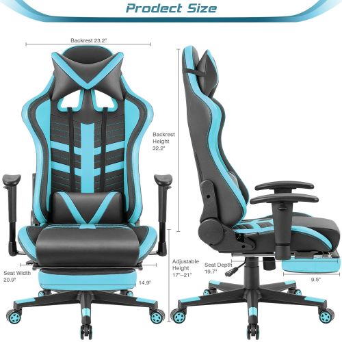  Homall Gaming Chair Ergonomic High-Back Racing Chair Pu Leather Bucket Seat,Computer Swivel Office Chair Headrest and Lumbar Support Executive Desk Chair with Footrest (Blue)