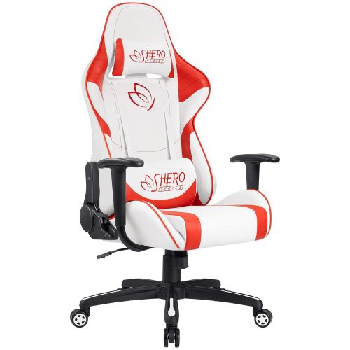  Homall Gaming Chair Racing Office Chair High Back Computer Desk Chair Leather Executive Adjustable Swivel Chair with Headrest and Lumbar Support (Red)