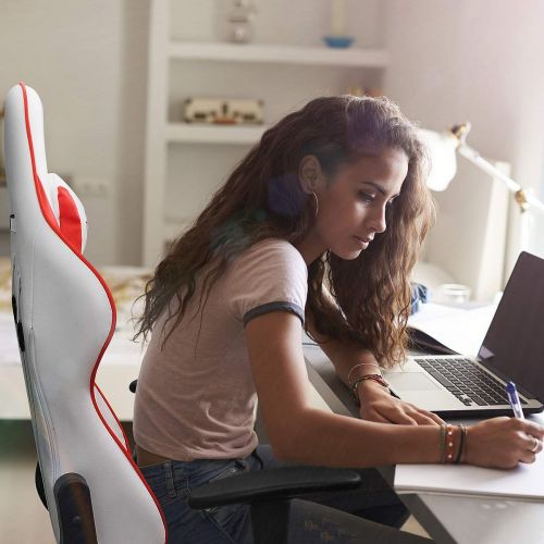  Homall Gaming Chair Racing Office Chair High Back Computer Desk Chair Leather Executive Adjustable Swivel Chair with Headrest and Lumbar Support (Red)