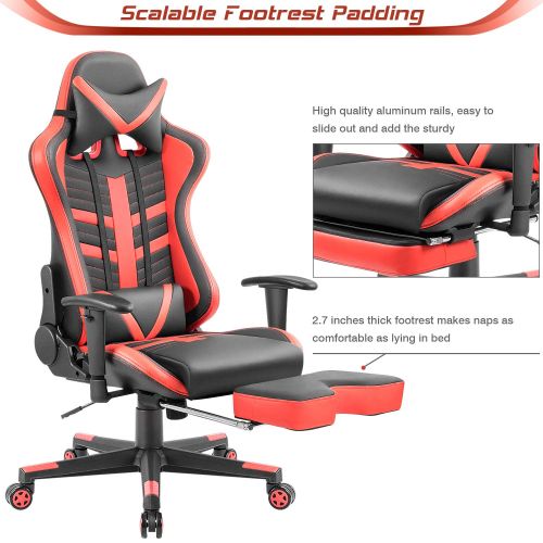  Homall Gaming Chair Ergonomic High-Back Racing Chair Pu Leather Bucket Seat,Computer Swivel Office Chair Headrest and Lumbar Support Executive Desk Chair with Footrest (Blackred)