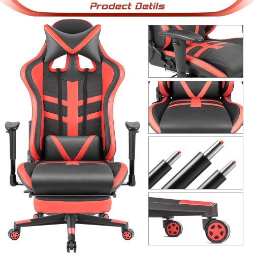  Homall Gaming Chair Ergonomic High-Back Racing Chair Pu Leather Bucket Seat,Computer Swivel Office Chair Headrest and Lumbar Support Executive Desk Chair with Footrest (Blackred)