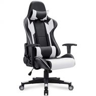 Homall Gaming Chair Racing Style High Back PU Leather Chair Executive and Ergonomic Style Swivel Chair with Headrest and Lumbar Support (White)