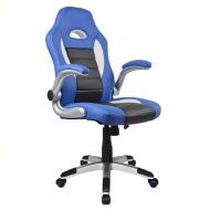Homall Executive Swivel Leather Office Chair, Racing Chair High-Back Gaming Chair Pu Leather and Mesh Bucket Seat,Computer Swivel Lumbar Support Chair (Blue/Black)