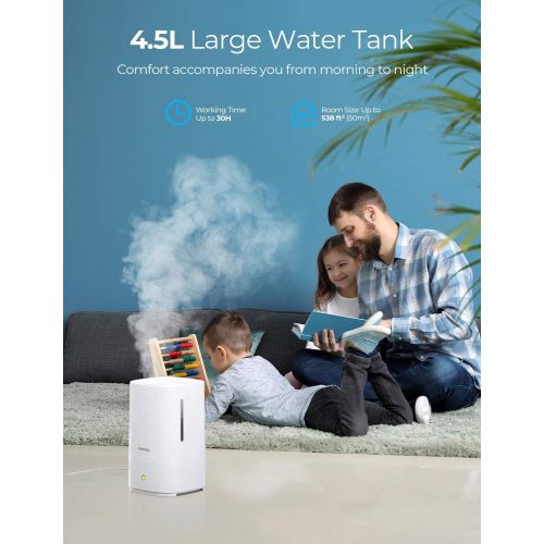  [아마존 핫딜]  [아마존핫딜]Homasy 4.5L Cool Mist Humidifiers with Essential Oil Nozzle, Ultrasonic Humidifier for Large Bedroom, Fresh Air Humidifier for Baby, Ultra Quiet, Auto Shut Off, Top-Refill Design,