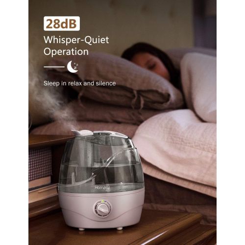  [아마존 핫딜] Homasy Cool Mist Humidifiers, Quiet Ultrasonic Humidifiers for Bedroom Baby, Easy to Clean Air Humidifier, Last Up to 24 Hours, Auto Shut-Off, Adjustable Mist Output