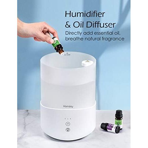  [아마존베스트]Homasy Cool Mist Humidifier Diffuser, 2.5L Essential Oil Diffuser with 7-Color Mood Lights, Top Fill Humidifier for Bedroom, Baby Humidifier with Adjustable Mist Output, Sleep Mode