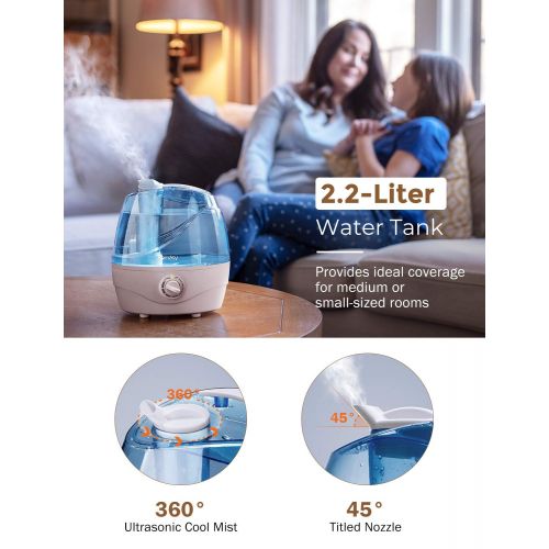  Homasy Cool Mist Humidifiers, Quiet Ultrasonic Humidifiers for Bedroom Baby, Easy to Clean Air Humidifier, Last Up to 24 Hours, Auto Shut-Off, Adjustable Mist Output