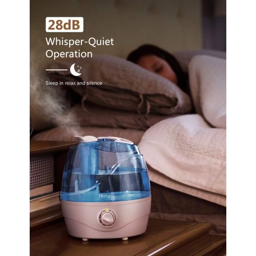  Homasy Cool Mist Humidifiers, Quiet Ultrasonic Humidifiers for Bedroom Baby, Easy to Clean Air Humidifier, Last Up to 24 Hours, Auto Shut-Off, Adjustable Mist Output