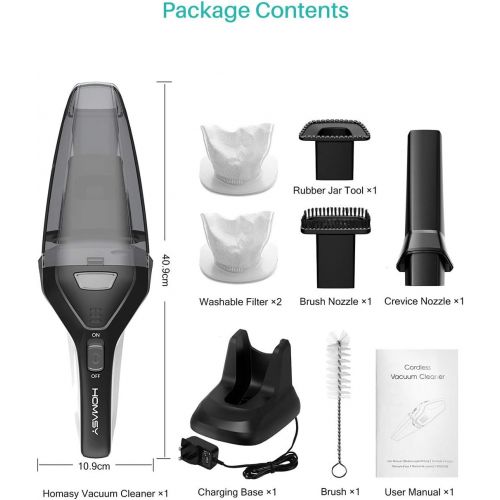 Homasy Portable Handheld Vacuum Cleaner Cordless, Powerful Cyclonic Suction Cleaner, Rechargeable 14.8V Lithium w/Quick Charge, Wet Dry Vacuum Cleaner for Pet Hair, Dust, Gravel Cl