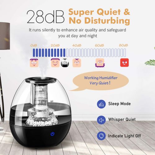  Homasy Humidifiers with Anti-Bacteria Stone, Ultrasonic Cool Mist Humidifier for Baby Bedroom, Vaporizer Humidifying Unit with Whisper-Quiet Operation & Auto Shut-Off (Top-Refill D
